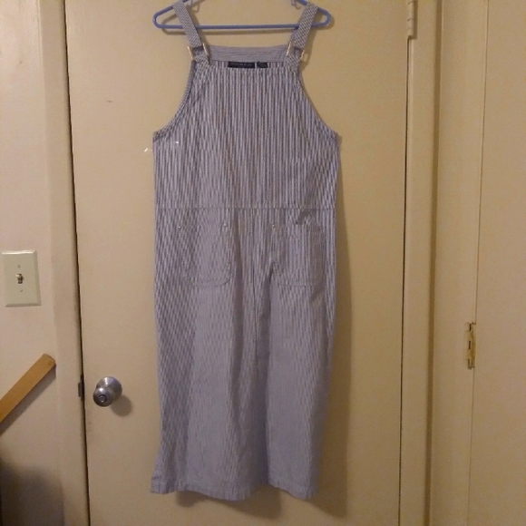 Y2K Mountain Lake Striped Denim Overall Dress Size Medium Petite - Picture 7 of 16
